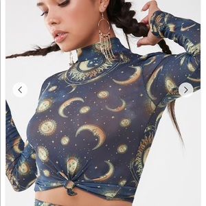 Sun and Moon Print Crop Top